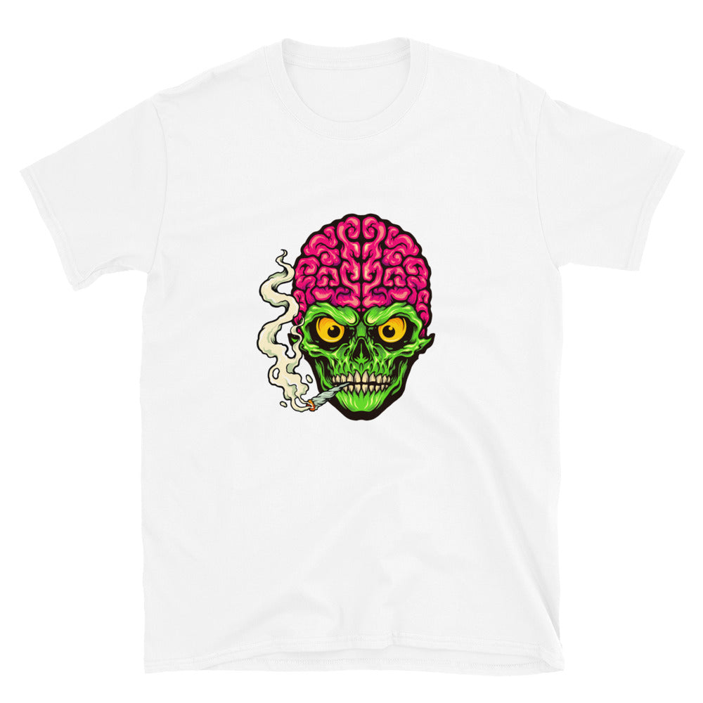 Fumar calavera hierba cigarrillo ajuste unisex Softstyle camiseta