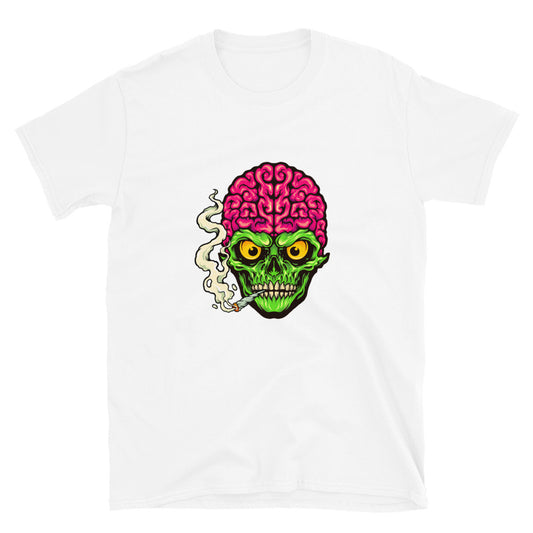 Fumar calavera hierba cigarrillo ajuste unisex Softstyle camiseta