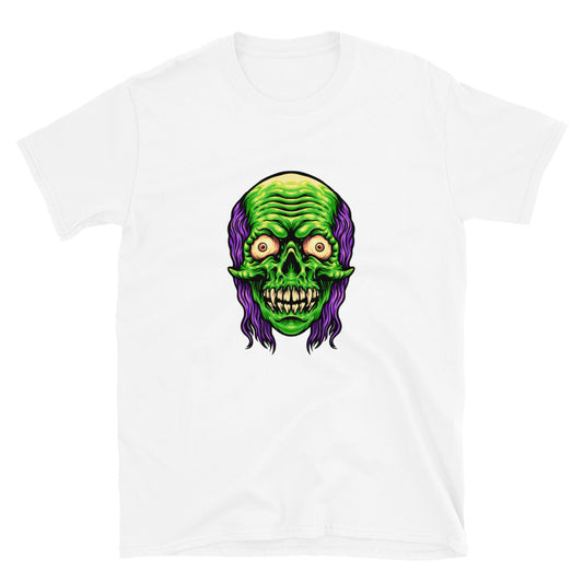 Gruseliges Totenkopf-Zombie-Maskottchen-Fit-Unisex-Softstyle-T-Shirt