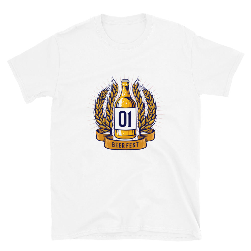 Vintage Wheat Beer Bottle and Ribbon Fit Unisex Softstyle T-Shirt