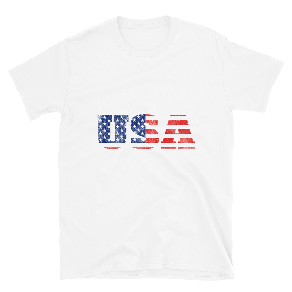 USA-Buchstabe Distressed Fit Unisex Softstyle T-Shirt