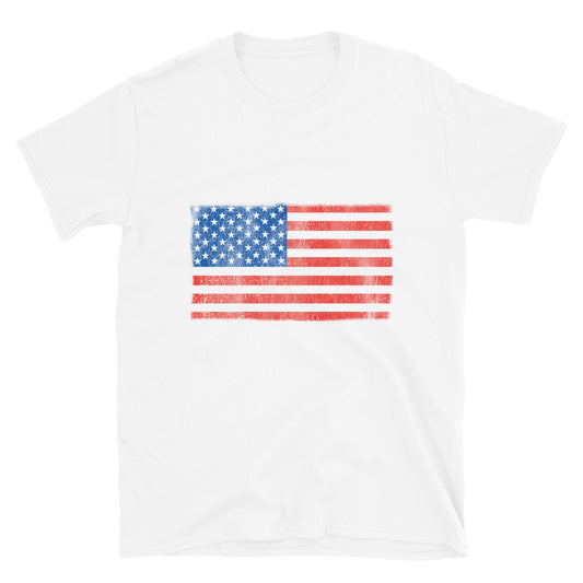 USA Flag Distressed Fit Unisex Softstyle T-Shirt