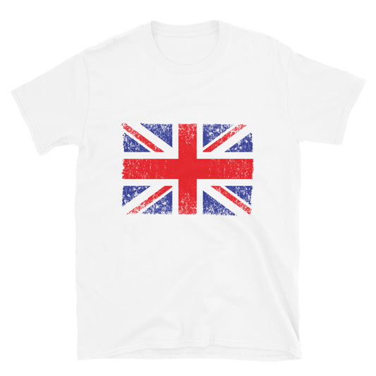 Distressed 1 Fit Unisex-Softstyle-T-Shirt mit britischer Flagge