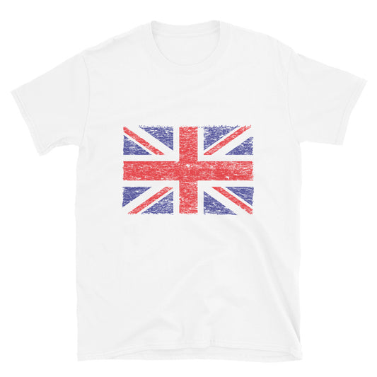 Camiseta unisex Softstyle con bandera del Reino Unido desgastada 2 Fit