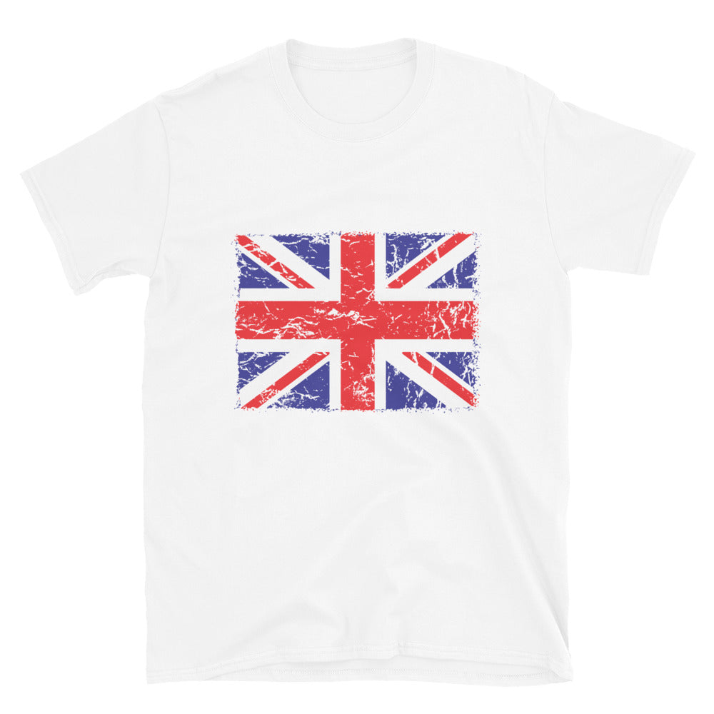 Unisex-Softstyle-T-Shirt mit UK-Flagge im Used-Look, 3 Passform