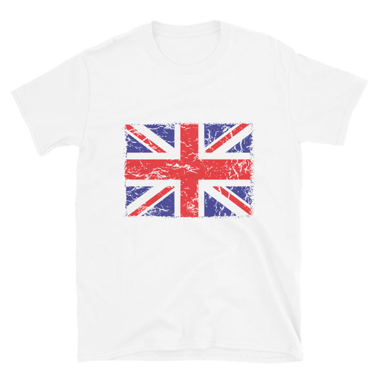 Unisex-Softstyle-T-Shirt mit UK-Flagge im Used-Look, 3 Passform