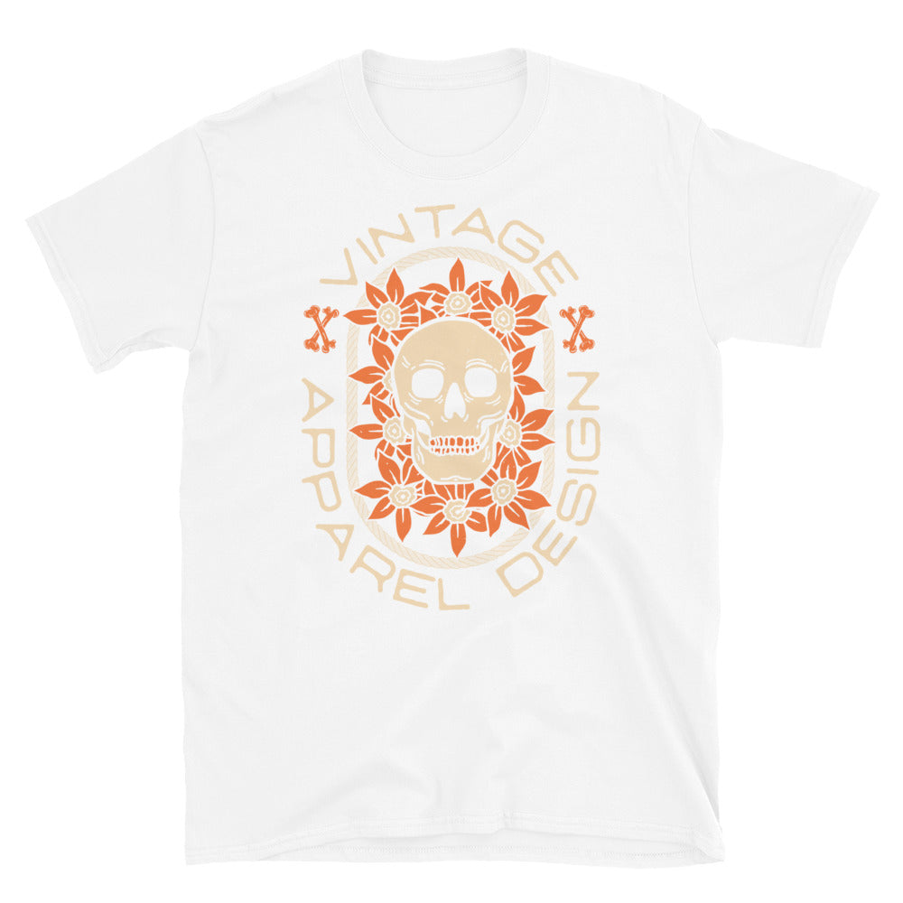 Vintage Skull with Flowers Fit Unisex Softstyle T-Shirt