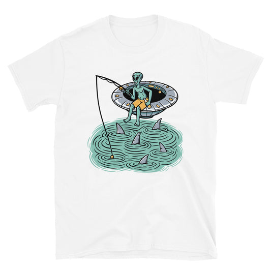 Aliens Fishing for Sharks at Sea - Fit Unisex Softstyle T-Shirt