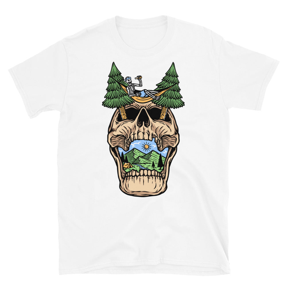 the skull is relaxing on the mountain Fit Unisex Softstyle T-Shirt