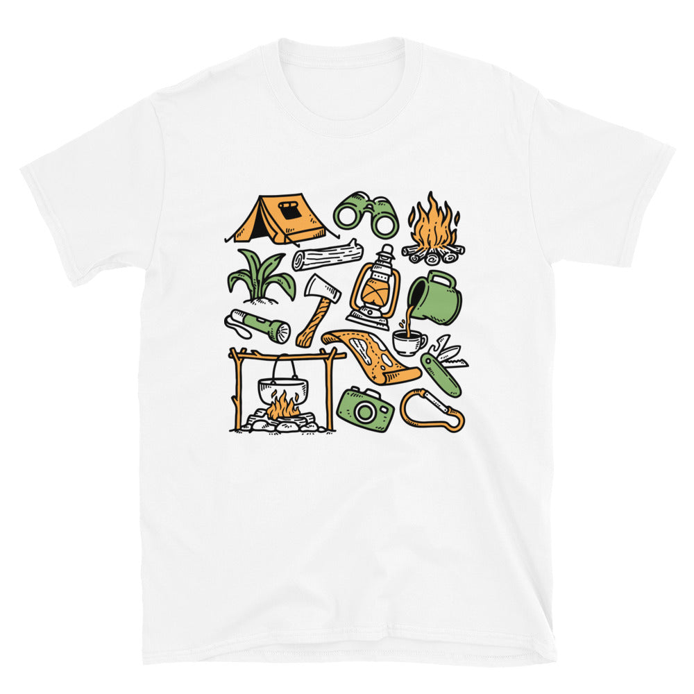 Set of hand drawn outdoor camping elements Fit Unisex Softstyle T-Shirt