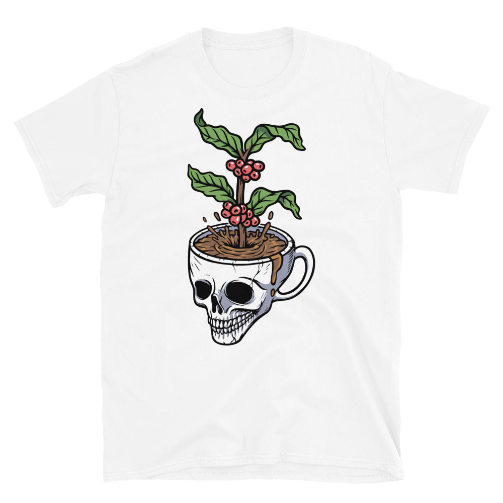 Taza de café con calavera y árbol de café Fit Camiseta unisex Softstyle