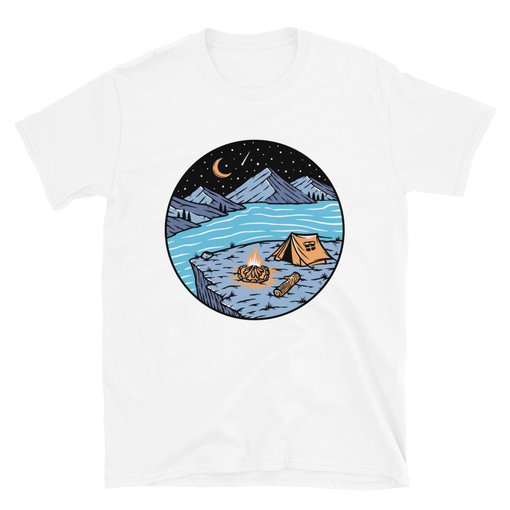 View of Mountains and Lakes at night Fit Unisex Softstyle T-Shirt