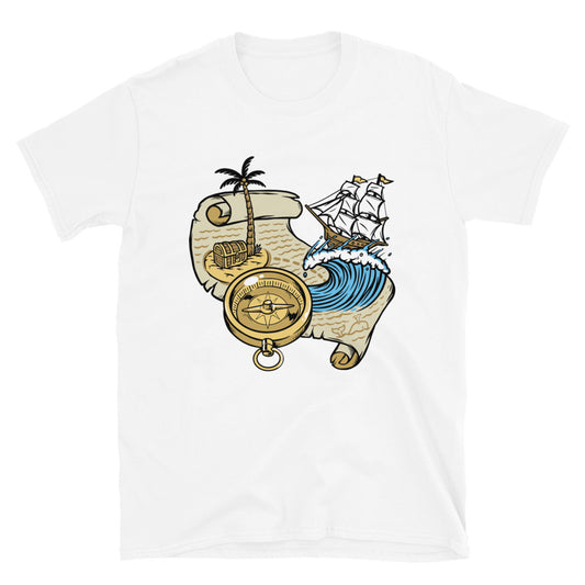 Segeln Sie auf der Suche nach der Schatzkarte. Passgenaues Unisex-Softstyle-T-Shirt