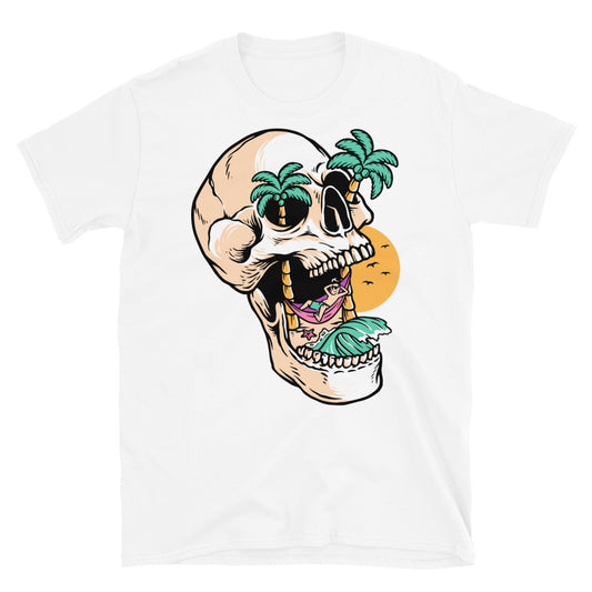 Relájate en la isla calavera Fit Unisex Softstyle camiseta