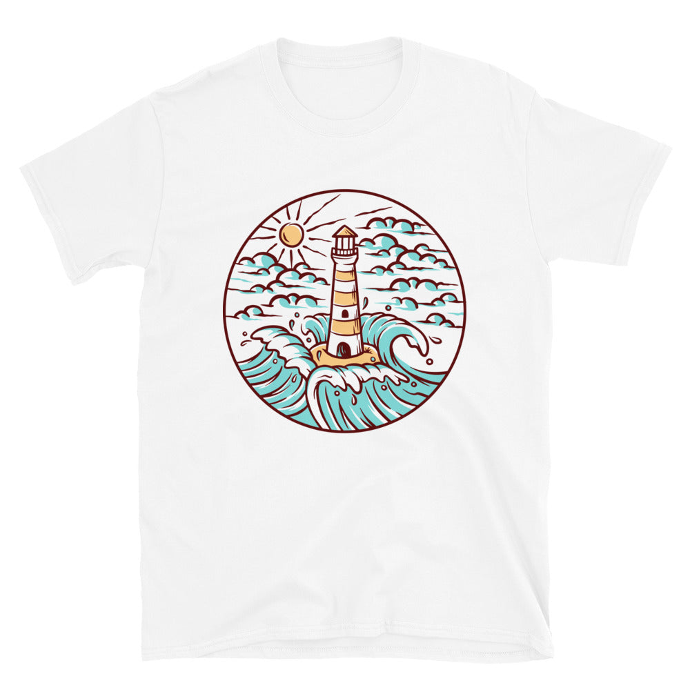 Vistas del faro y las olas Fit Camiseta unisex Softstyle