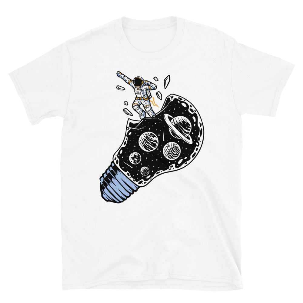 Astronauts Fly out of the Bulb Universe - Fit Unisex Softstyle T-Shirt