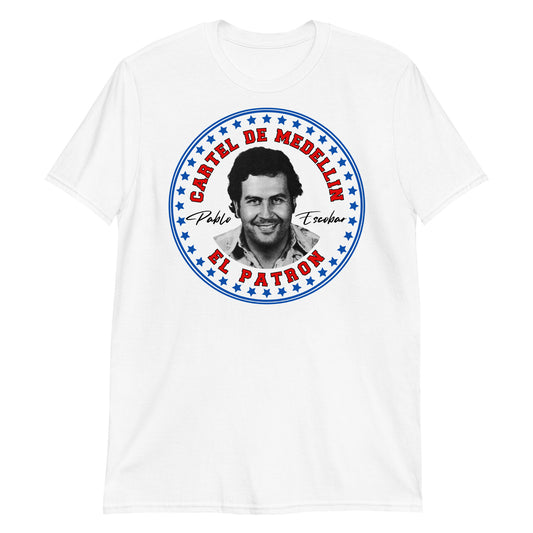 Pablo Escobar El Patron , Cartel de Medellin Graphic Tee Shirt Short-Sleeve Unisex T-Shirt White & Sport Grey